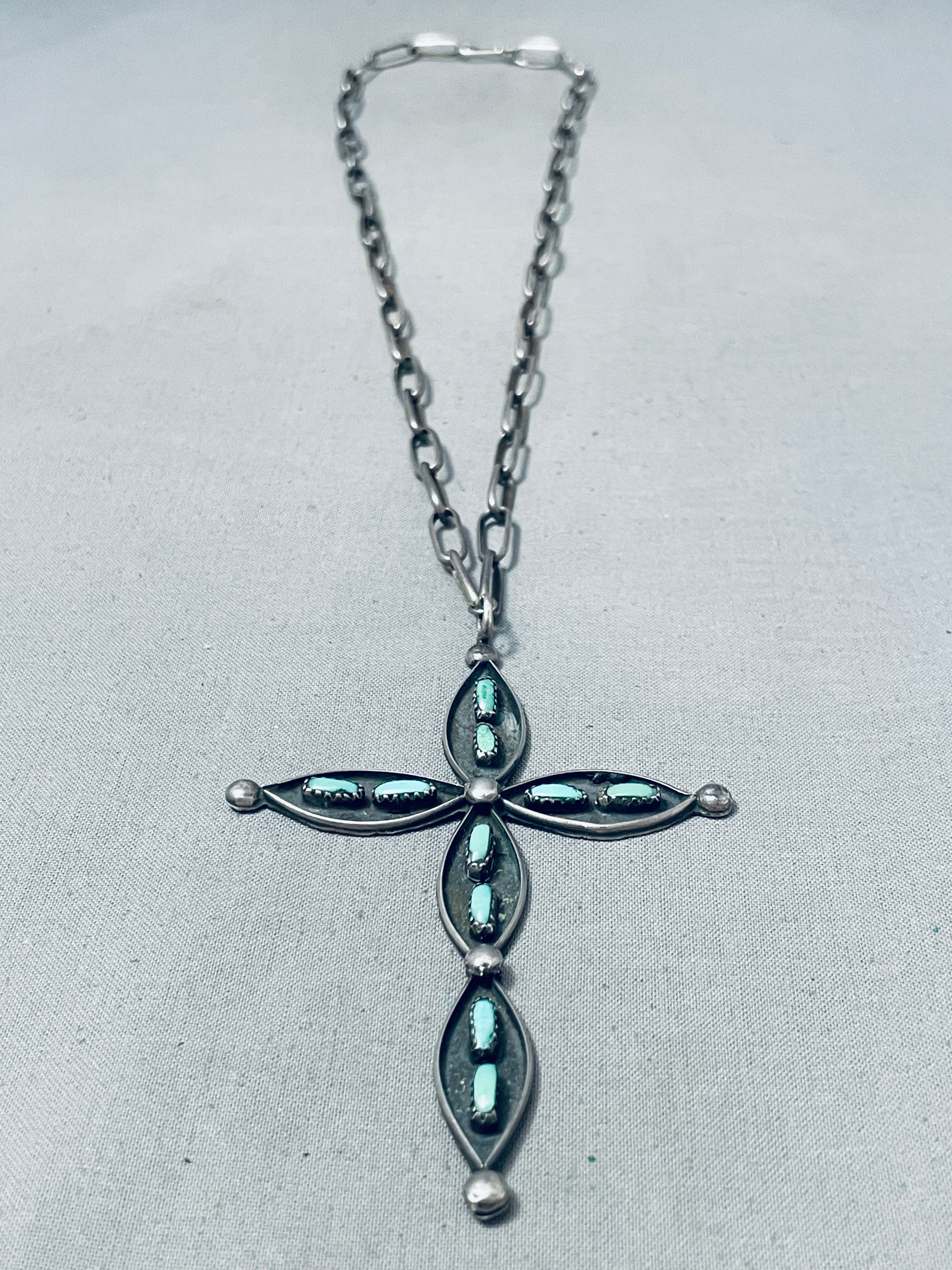 Native American Huge Vintage Navajo 4 Inch Tall Cross Turquoise