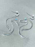 Marvelous Native American Navajo Signed Sleeping Beauty Turquoise Sterling Silver Horse Earrings-Nativo Arts