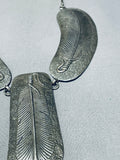 One Of The Biggest Best Vintage Native American Navajo Heavy Feather Sterling Silver Necklace-Nativo Arts