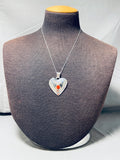 Adorable Vintage Native American Navajo Coral Sterling Silver Heart Necklace-Nativo Arts