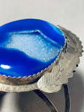 Very Unique Vintage Native American Navajo Blue Druzy Sterling Silver Bracelet Cuff-Nativo Arts
