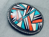 One Of The Most Intricate Vintage Native American Navajo Turquoise Inlay Sterling Silver Buckle-Nativo Arts