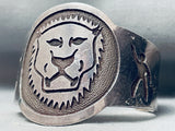 Huge Vintage Navajo Lion Sterling Silver Bracelet Cuff Old-Nativo Arts