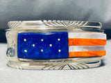6.5 Inch Wrist American Flag Inlay Lapis Sterling Silve Rbracelet-Nativo Arts