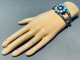 Gorgy!! Vintage Native American Zuni Turquoise Flower Sterling Silver Bracelet Old-Nativo Arts