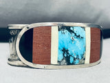 Moonstar Unique Vintage Native American Zuni Turquoise Inlay Sterling Silver Bracelet-Nativo Arts