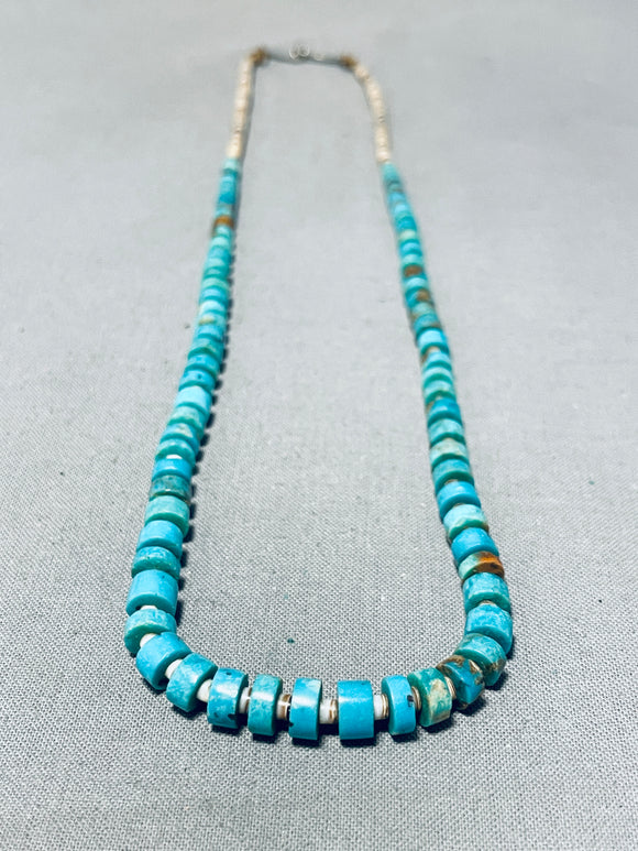 Native American Exquisite Vintage Santo Domingo Turquoise Shell Sterling Silver Necklace-Nativo Arts
