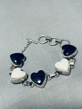 Signed Vintage Native American Navajo Heart Sterling Silver Link Bracelet-Nativo Arts