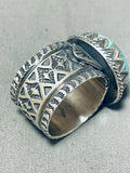 Astounding Vintage Native American Navajo Signed Candelaria Turquoise Sterling Silver Ring-Nativo Arts