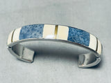 5.5 Inch Small Wrist Vintage Navajo Lapis Sterling Silver Inlay Bracelet-Nativo Arts