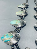 406 Grams Native American Navajo Green Turquoise Sterling Silver Squash Blossom Necklace-Nativo Arts