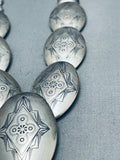 Intricately Hand Stamped Vintage Native American Navajo Sterling Silver Pillow Necklace-Nativo Arts