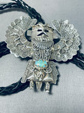 Eye-catching Native American Navajo Royston Turquoise Sterling Silver Kachina Bolo Signed-Nativo Arts