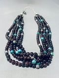 Native American Garnet Turquoise Rare Navajo Sterling Silver Necklace-Nativo Arts