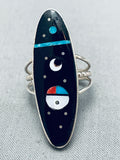 Moon And Sun Native American Navajo Turquoise Inlay Sterling Silver Ring-Nativo Arts