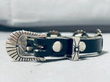 Whimsical Vintage Native American Navajo Sterling Silver Concho Style Leather Bracelet-Nativo Arts