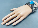 Al Sanchez Vintage Native American Navajo Turquoiuse Sterling Silver Petroglyph Bracelet-Nativo Arts