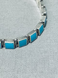 Rare Vintage Native American Navajo Sleeping Beauty Turquoise Square Cut Silver Link Bracelet-Nativo Arts