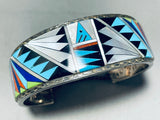 7 Inch Wrist Vintage Native American Navajo Turquoise Inlay Sterling Silver Bracelet-Nativo Arts