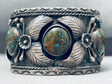 One Of The Best Vintage Native American Navajo Spiderweb Turquoise Sterling Silver Leaf Bracelet