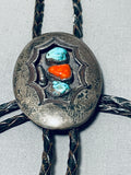 Rare Vintage Native American Navajo Morenci Turquoise Sterling Silver Shadowbox Bolo-Nativo Arts