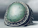 One Of The Largest Best Vintage Native American Navajo Green Turquoise Sterling Silver Bracelet