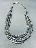 One Of The Coolest Vintage Native American Navajo Sterling Silver Bead Heishi Necklace-Nativo Arts