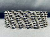 Master Hand Woven Vintage Native American Navajo Sterling Silver Bracelet Cuff Old-Nativo Arts