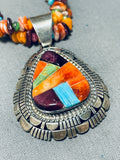 Native American Dazzling Santo Domingo Inlay Multi Royston Turquoise Sterling Silver Necklace-Nativo Arts