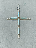 Superb Vintage Native American Zuni Blue Gem Turquoise Sterling Silver Cross Pendant-Nativo Arts