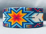 Intricate Hand Beaded Star Bead Vintage Navajo Bracelet Cuff-Nativo Arts