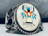 Earlier Native American Zuni Vintage Turquoise Kachina Sterling Silver Inlay Bracelet-Nativo Arts