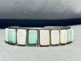 7 Inch Wrist Vintage Native American Navajo Green Turquoise Pearl Sterling Silver Bracelet-Nativo Arts