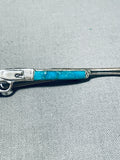 Native American Unique Vintage Morongo Signed Blue Gem Turquoise Sterling Silver Gun Pin-Nativo Arts