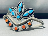 Turquoise Coral Flower Vintage Native American Navajo Sterling Silver Bracelet Old-Nativo Arts