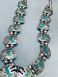 Sturdy 162 Gram Vintage Native American Navajo Turquoise Sterling Silver Squash Blossom Necklace-Nativo Arts