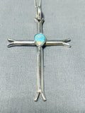 Elegant Native American Navajo Royston Turquoise Sterling Silver Cross Necklace-Nativo Arts