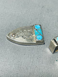 Brilliant Vintage Native American Zuni Blue Gem Turquoise Inlay Sterling Silver Buckle-Nativo Arts