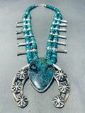 190+ Gram Native American Navajo Pilot Mountain Turquoise Sterling Silver Squashblossom Necklace-Nativo Arts