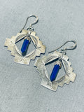 Artistic Vintage Native American Navajo Lapis Sterling Silver Earrings-Nativo Arts
