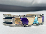 Real Gold And Real Rare Turquoise Vintage Native American Navajo Sterling Silver Bracelet-Nativo Arts