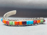 Detailed Inlay Vintage Native American Navajo Cecil Ashley Sterling Silver Bracelet-Nativo Arts