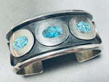 Eyes Of Turquoise!! Vintage Navajo Sterling Silver Bracelet Old-Nativo Arts