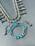 Two Sided Turquoise Coral Native American Navajo Sterling Silver Squash Blossom Necklace-Nativo Arts