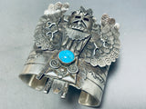 Ornate Native American Navajo 8 Turquoise Sterling Silver Kachina Bracelet-Nativo Arts