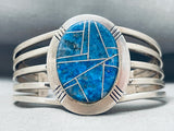 One Of The Best Vintage Native American Navajo Lapis Inlay Sterling Silver Bracelet-Nativo Arts