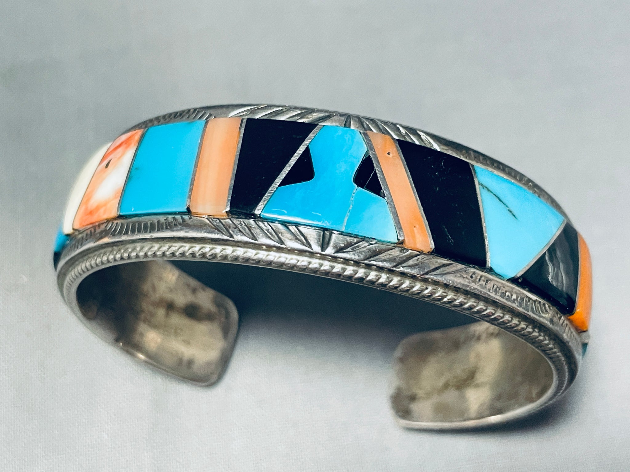 One Of Most Unique Vintage Native American Zuni Turquoise Inlay