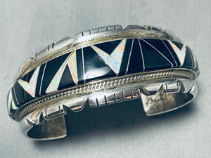 6.5' Inch Wrist Most Unique Vintage Native American Navajo Opal Sterling Silver Inlay Bracelet-Nativo Arts