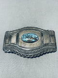 One Of The Best Vintage Native American Navajo Lone Mountasin Turquoise Sterling Silver Buckle-Nativo Arts