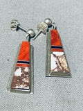 Captivating Vintage Native American Navajo Inlay Wildhorse Sterling Silver Earrings-Nativo Arts